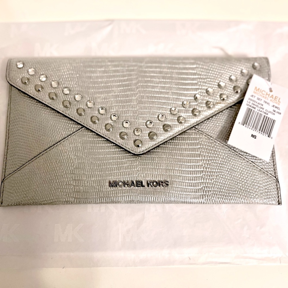 Michael Kors Silver Jeweled Envelope Clutch. Brand New with tag.